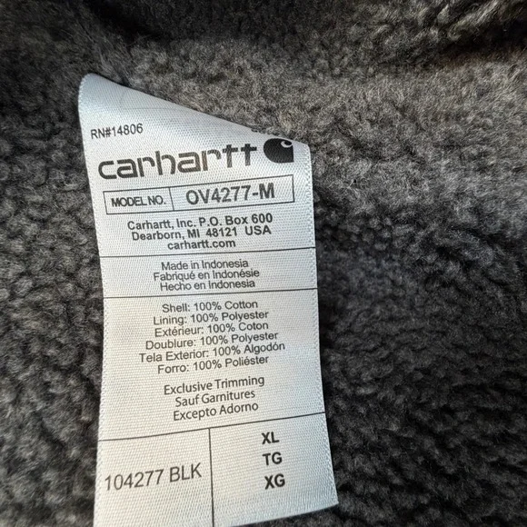 Carhartt Washed Duck Mock-Neck Vest Mens XL Loose Fit Black Canvas Sherpa Lined - Picture 11 of 12